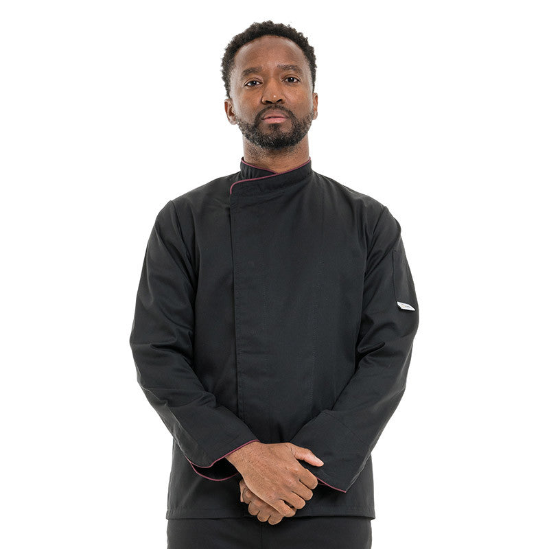 Veste de Cuisine Noire Liseré Bordeaux - MANELLI