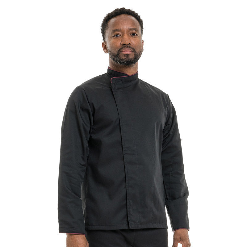 Veste de Cuisine Noire Liseré Bordeaux - MANELLI