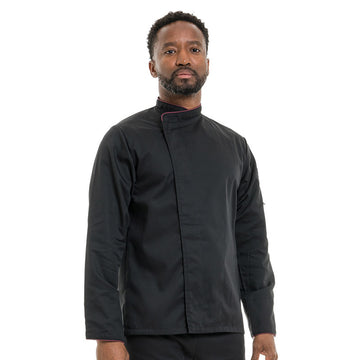 Veste de Cuisine Noire Liseré Bordeaux - MANELLI