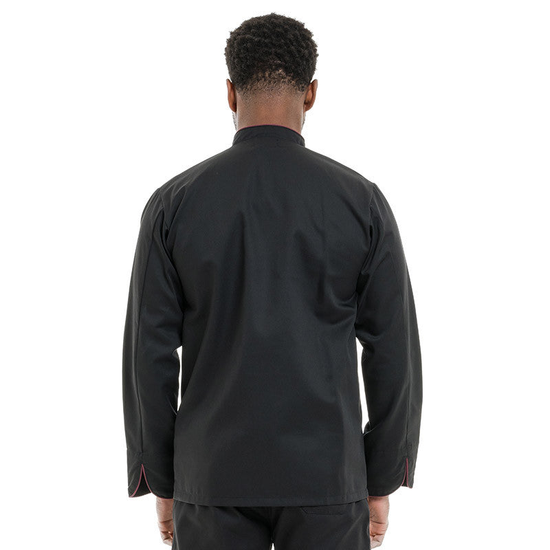 Veste de Cuisine Noire Liseré Bordeaux - MANELLI