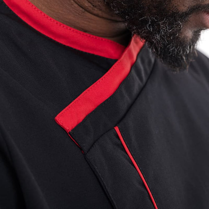 Veste de Cuisine Homme Mint Manches Longues Noir Liseré Rouge - LAFONT CUISINE