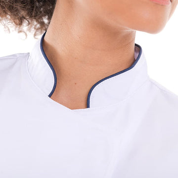 Veste de Cuisine Femme Blanche Liseré Bleu Marine - MANELLI - 6