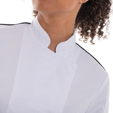 Veste de Cuisine Femme Blanche Liseré Noir Aération Côté Manches Courtes - MANELLI - 5
