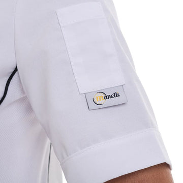 Veste de Cuisine Femme Blanche Liseré Noir Aération Côté Manches Courtes - MANELLI - 6