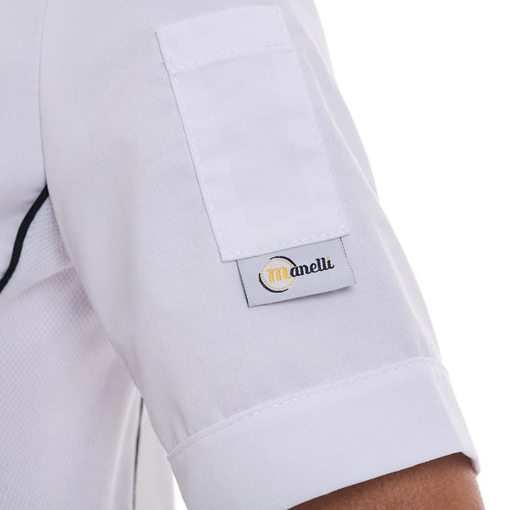 Veste de Cuisine Femme Blanche Liseré Noir Aération Côté Manches Courtes - MANELLI