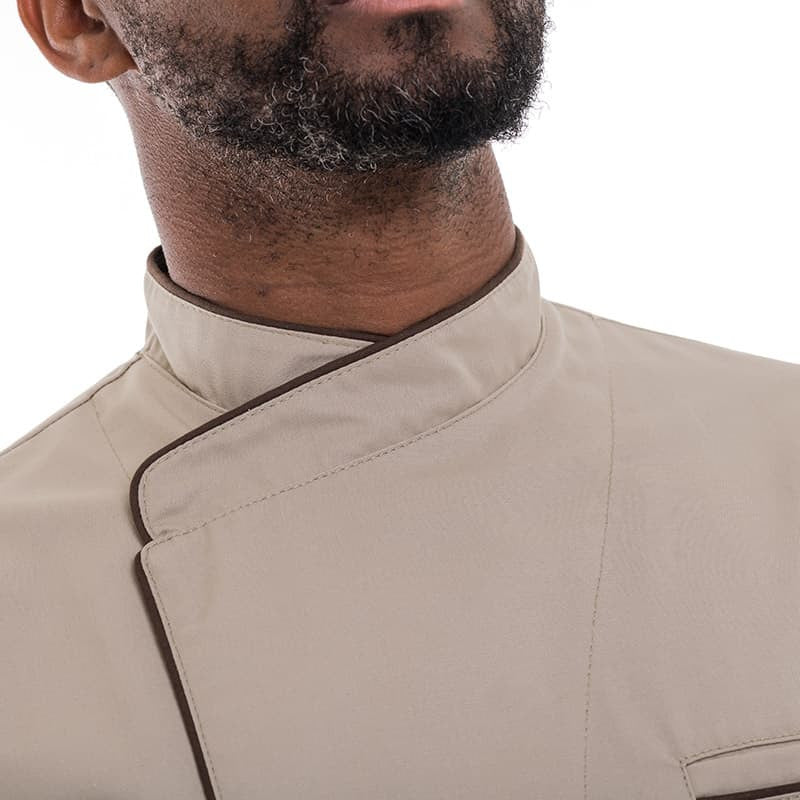 Veste de Cuisine Beige Liseré Long Marron - MANELLI