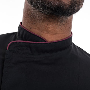 Veste de Cuisine Noire Liseré Bordeaux - MANELLI - 6