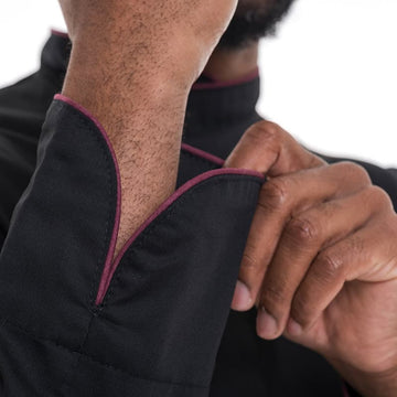 Veste de Cuisine Noire Liseré Bordeaux - MANELLI - 7