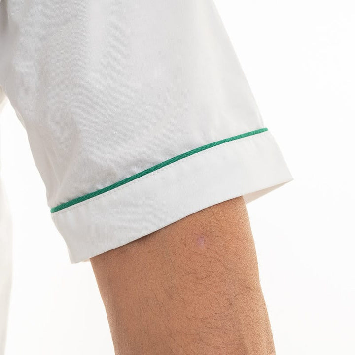 Veste de Cuisine Homme Florence Manches Courtes - MANELLI - Zoom manches courtes liseré vert