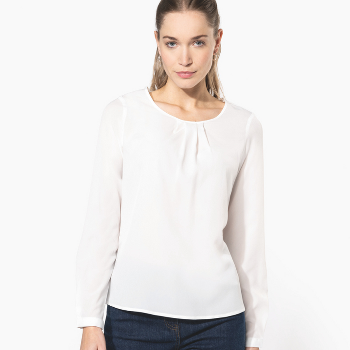 Chemise de service crêpe blanche manches longues femme
