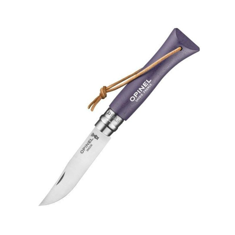 Couteau professionnel de poche – N°6 VRI Colorama – Lame inox – Manche bois violet gris + lien cuir – OPINEL