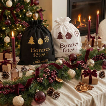 Sac de Noël 100 % Coton Noir ou Beige - MANELLI