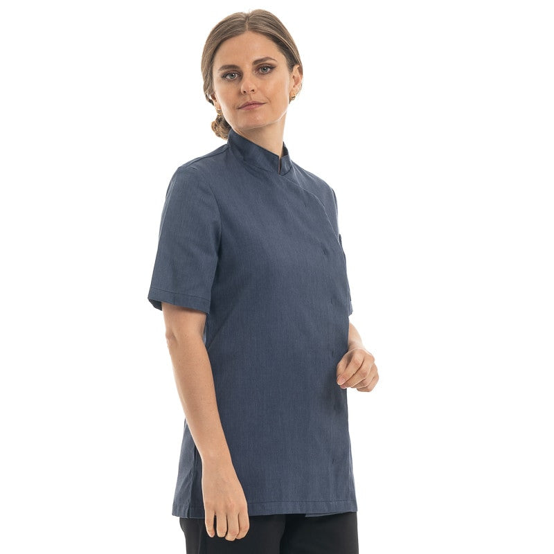 Veste de Cuisine Femme Manches Courtes Bleu Denim Shade