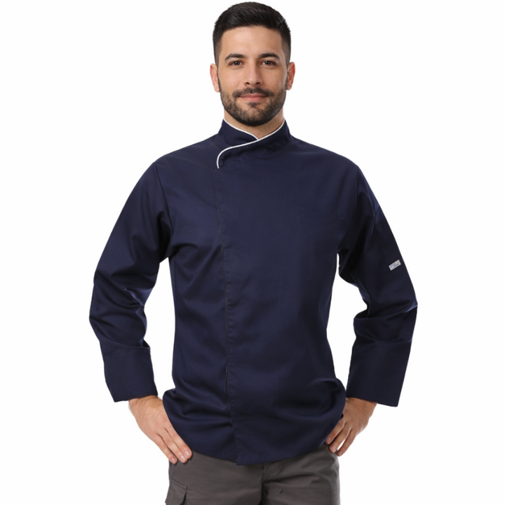 Veste de Cuisine Homme Bleu Liseré Blanc Océan - MANELLI