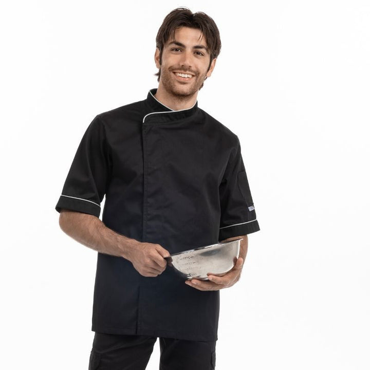 Veste de Cuisine Homme Noir Liseré Couleur Grande Taille - MANELLI