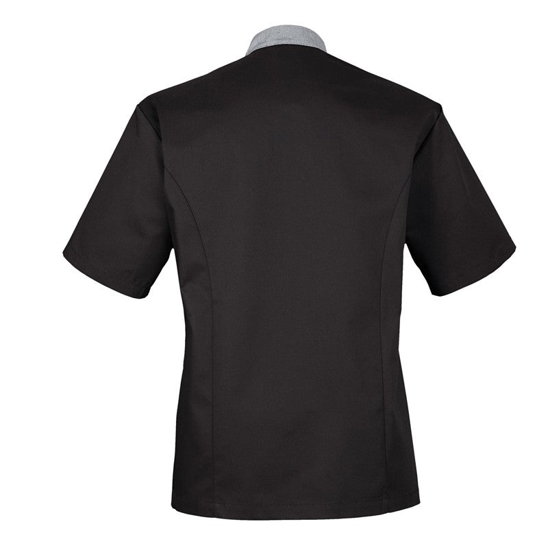 Veste de cuisine noire et grise, coupe slim, parfait pour l'été