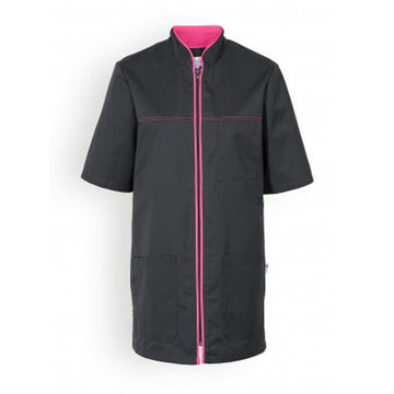 Blouse medicale noire lisere rose manches courtes confortables promotions pas cher
