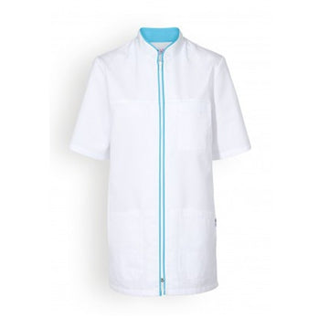 Blouse medicale blanche et bleu femmes manche courte