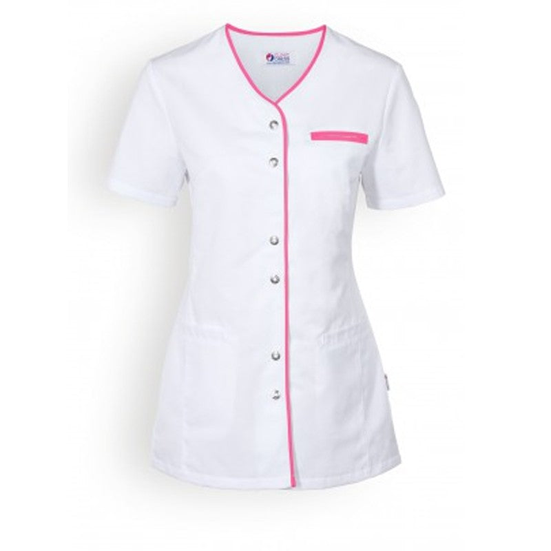 Blouse medicale blanche et rose poche femme manche courte
