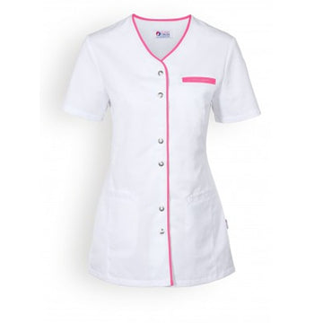 Blouse medicale blanche et rose poche femme manche courte