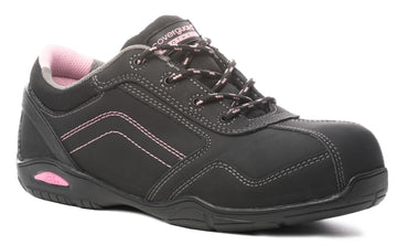 Chaussures de sécurité femme noir et rose S3. Baskets de sécurité féminine.