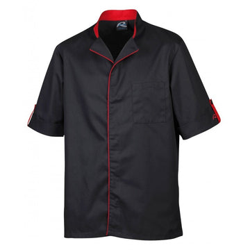 Veste de boucher noire liseré rouge Robur boutons pressions