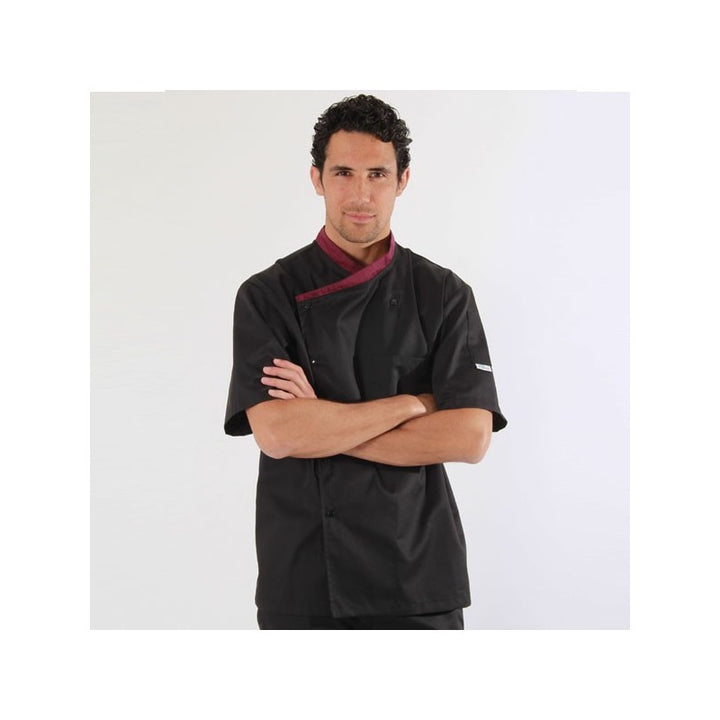 Veste de cuisine cintrée col aubergine