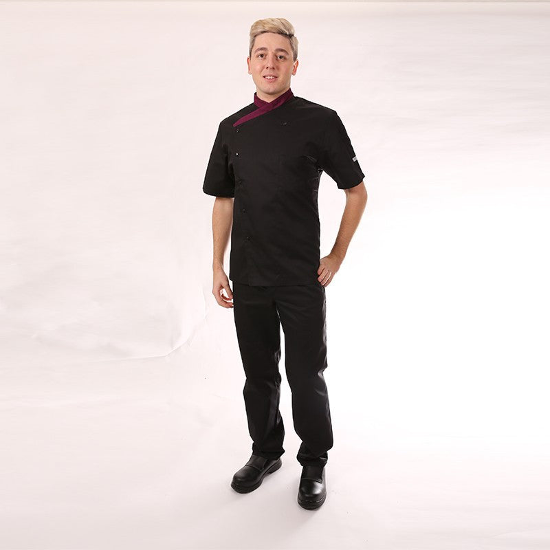 Veste de cuisine cintrée col aubergine
