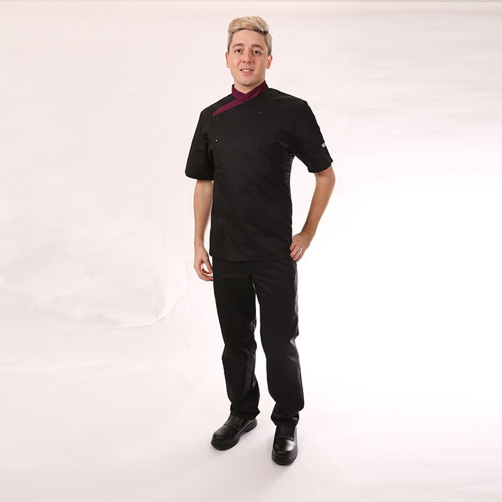 Veste de cuisine cintrée col aubergine