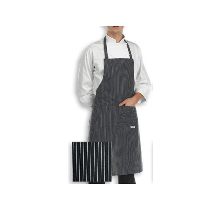 Tablier de Cuisine à bavette (motif noir rayure blanches fines)