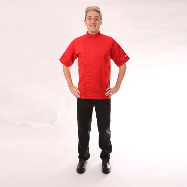 Veste de cuisine rouge liseré gris - MC déstockage 