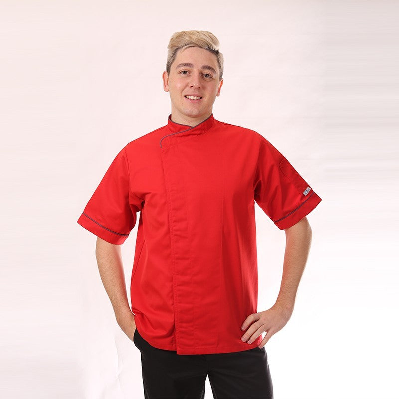 Veste de cuisine rouge liseré gris - MC déstockage 