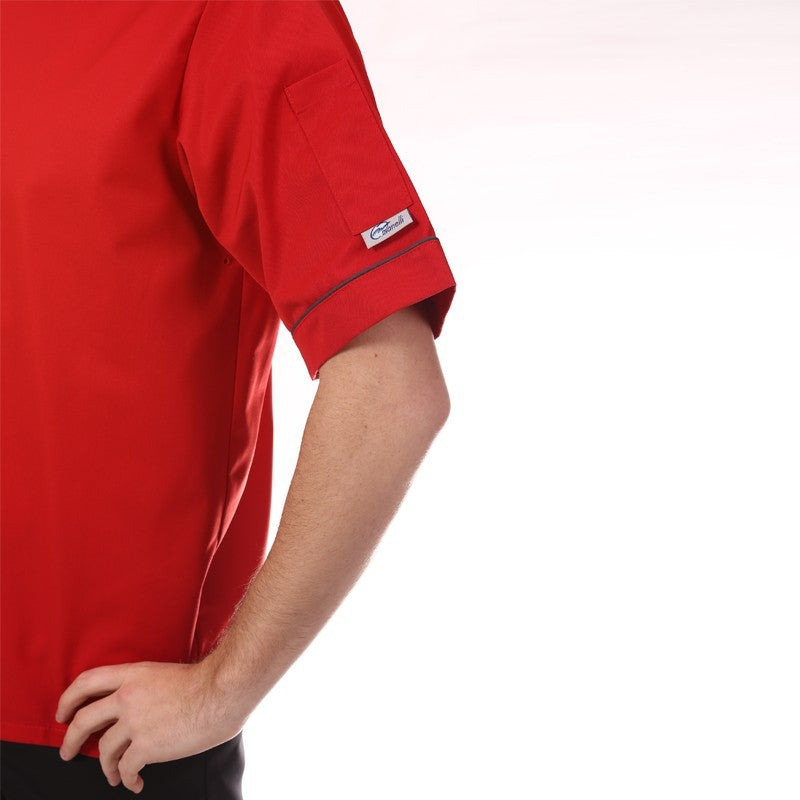 Veste de cuisine rouge liseré gris - MC déstockage 