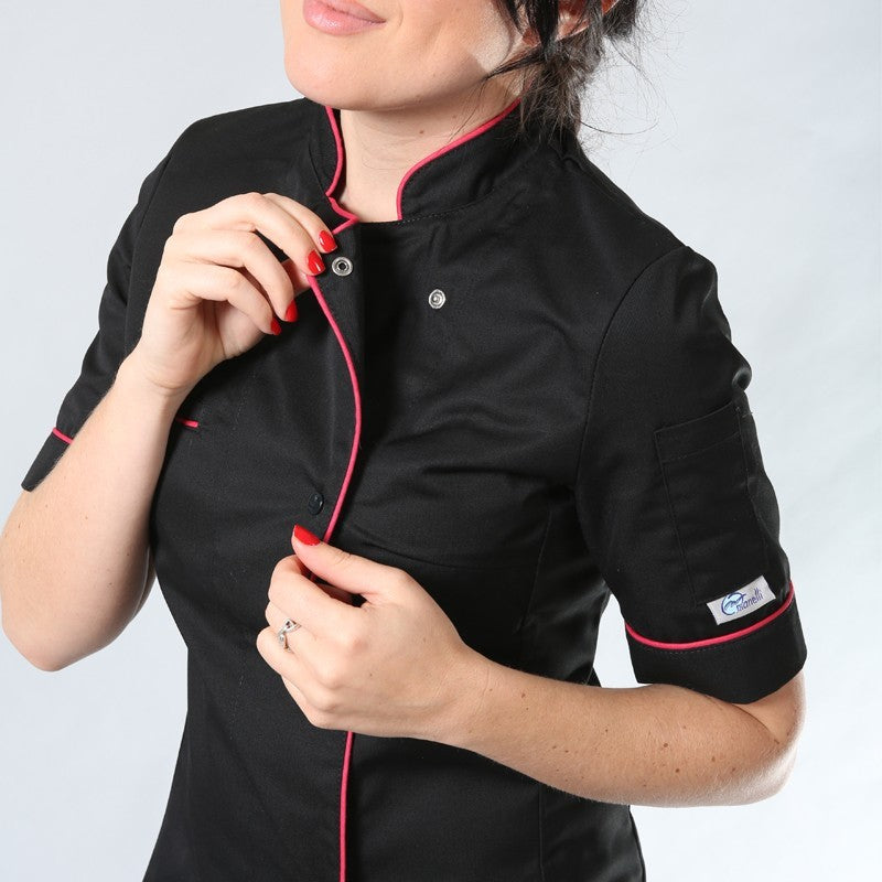 Veste de cuisine femme liseré fushia Elisa - MC destockage