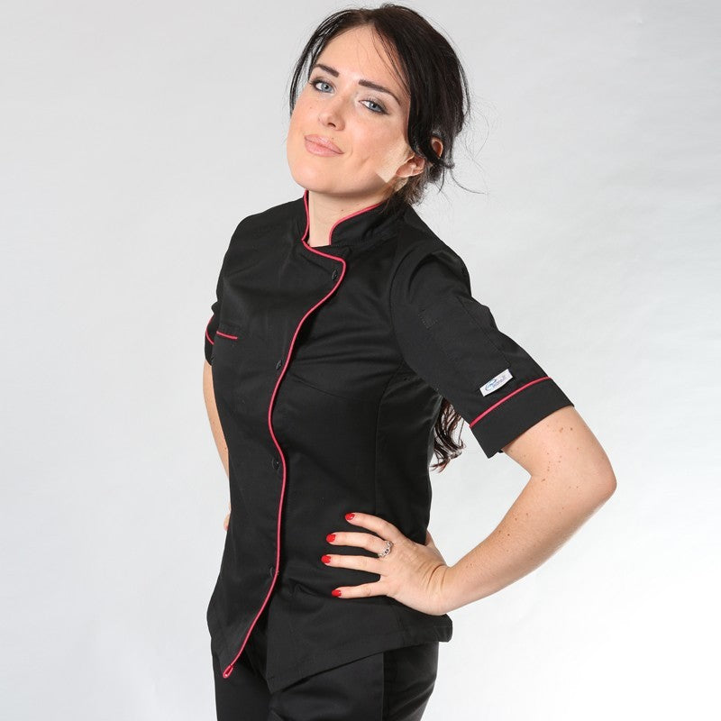 Veste de cuisine femme liseré fushia Elisa - MC destockage