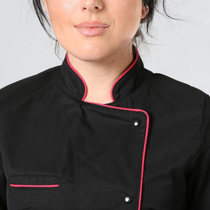 Veste de cuisine femme liseré fushia Elisa - MC destockage