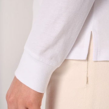 détail polo de travail femme manches longues blanc- Ideal Basic 