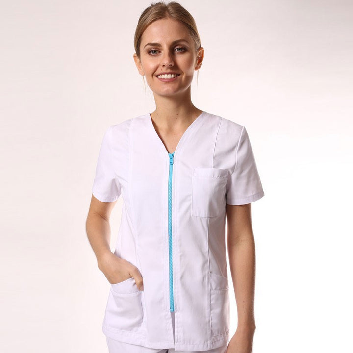 Blouse médicale fermeture éclaire couleur manche courte promos confort pas cher