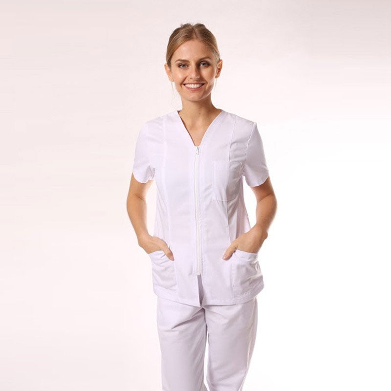 Blouse médicale fermeture éclaire  manches courte promo confort pas chers