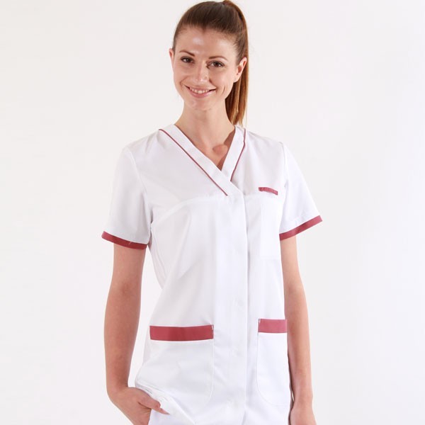 Tunique médicale 2ALE blanc & rose cassis