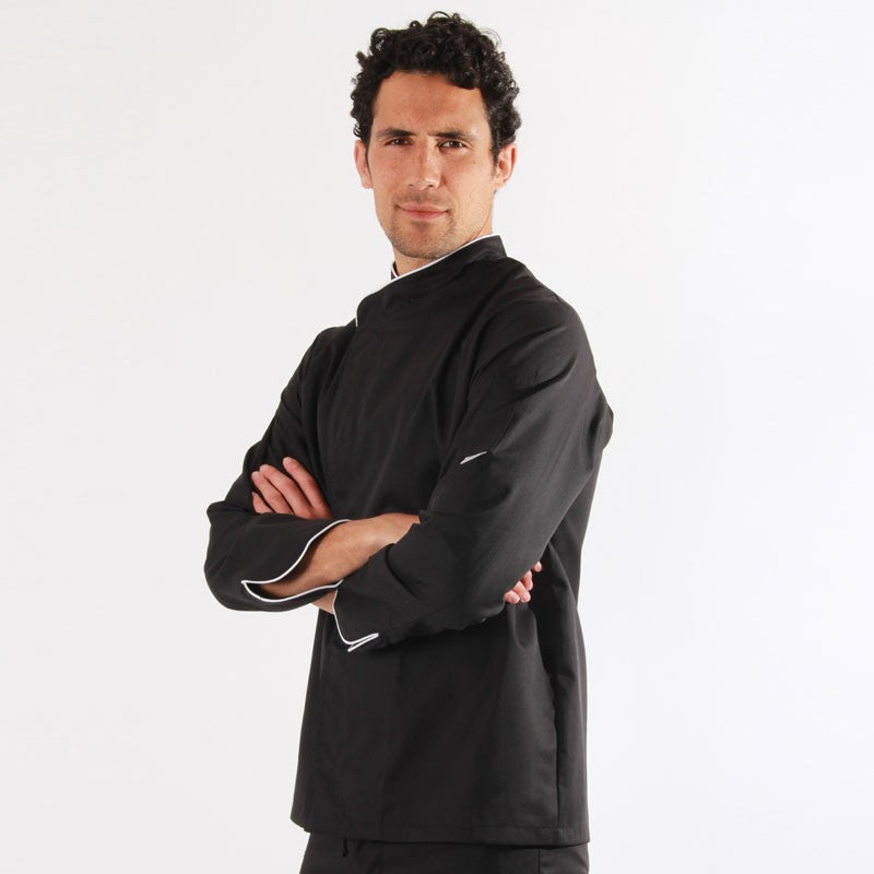 Veste de cuisine noire liseré blanc - ML, 65 % polyester 35% coton