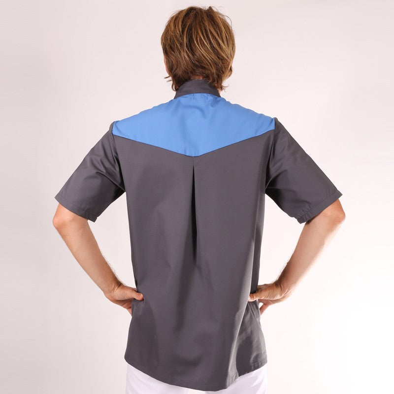 Blouse médicale homme Gris Bleu Sacha  manche courte promotion confortable pas cher