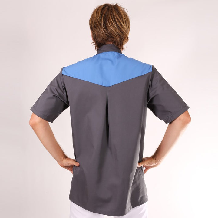 Blouse médicale homme Gris Bleu Sacha  manche courte promotion confortable pas cher