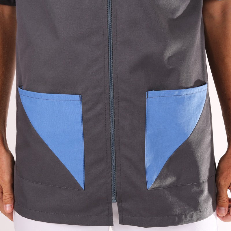 Blouse médicale homme Gris Bleu Sacha  manche courte promo confort pas cher