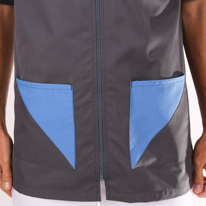 Blouse médicale homme Gris Bleu Sacha  manche courte promo confort pas cher