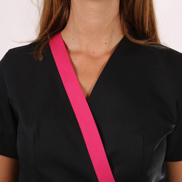 Blouse esthéticienne cache-cœur noire et rose Inès 