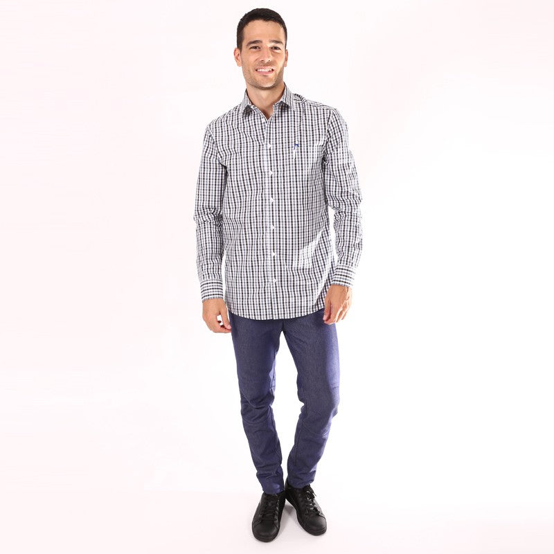 Chemise de serveur à carreaux blanc/gris/noir