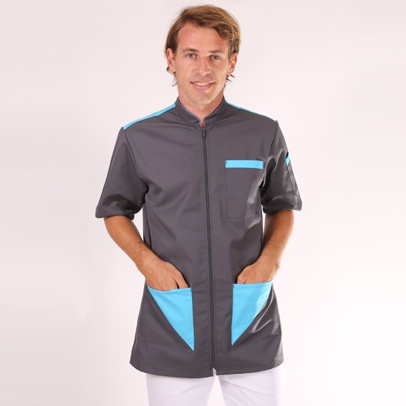 Blouse médicale homme Gris Bleu turquoise Sacha  manches courtes promo confort pas cher