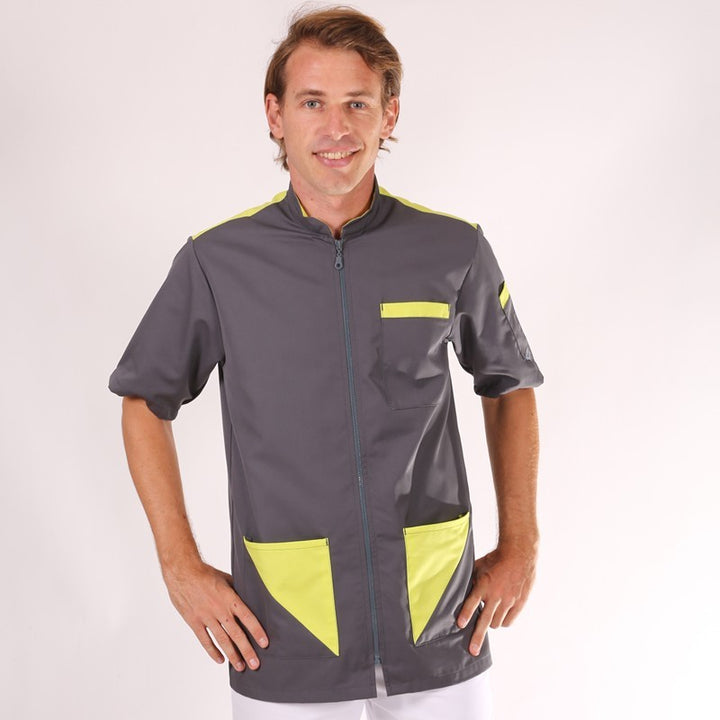 Blouse médicale homme Gris Anis Sacha  manche courte promo confort pas cher
