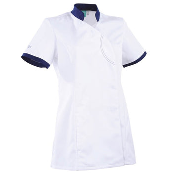 Blouse clemix cintrée 2LIN blanche et bleu marine